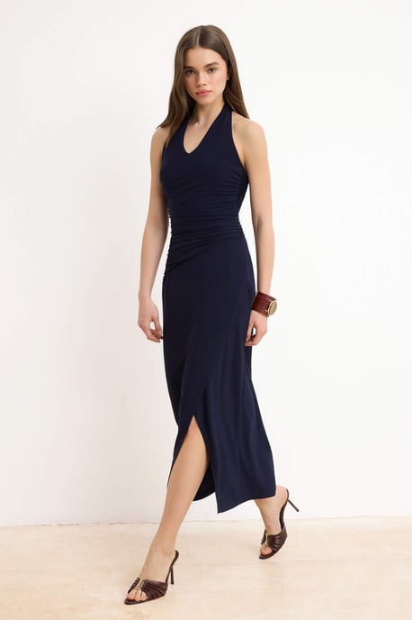 TRENDYOLMİLLA Dam Mörkblå Enfärgad Maxi Ärmlös Bodycon Klänningar - Image 4