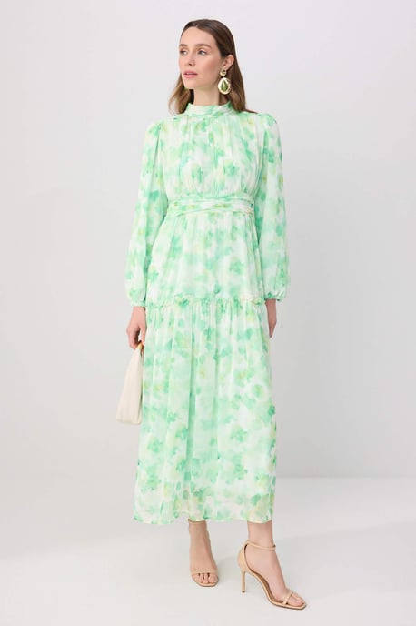 Trendyol Modest Women's Green Floral Maxi Long Casual Skater Modest Dresses - Image 1