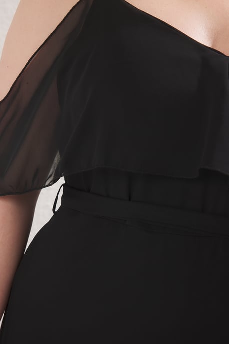 Trendyol Curve Dam Svart Blommig Maxi Kort Elegant/Kväll Asymmetrisk Plus size Klänning - Image 2