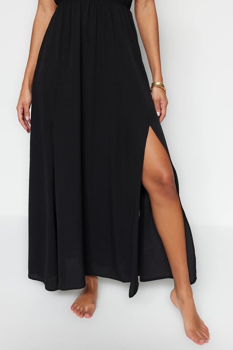 TRENDYOLMİLLA Dames Zwart Effen Maxi Mouwloos Strandkleding A-lijn Strandjurken - Image 4