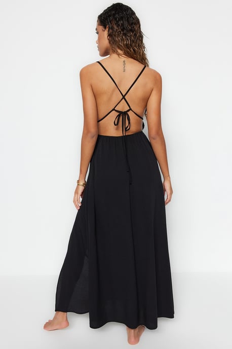 TRENDYOLMİLLA Dames Zwart Effen Maxi Mouwloos Strandkleding A-lijn Strandjurken - Image 5