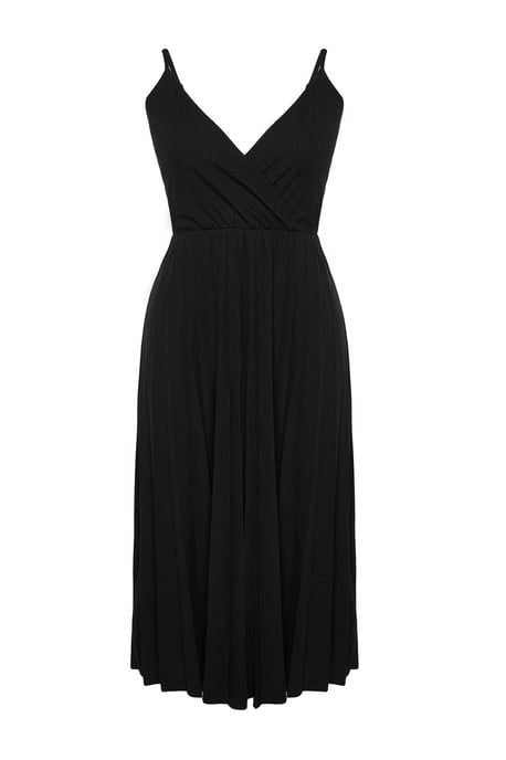Trendyol Curve Dam Svart Enfärgad Midi Ärmlös Casual A-linje Plus size Klänning - Image 4