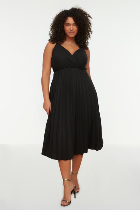Trendyol Curve Dam Svart Enfärgad Midi Ärmlös Casual A-linje Plus size Klänning - Image 6