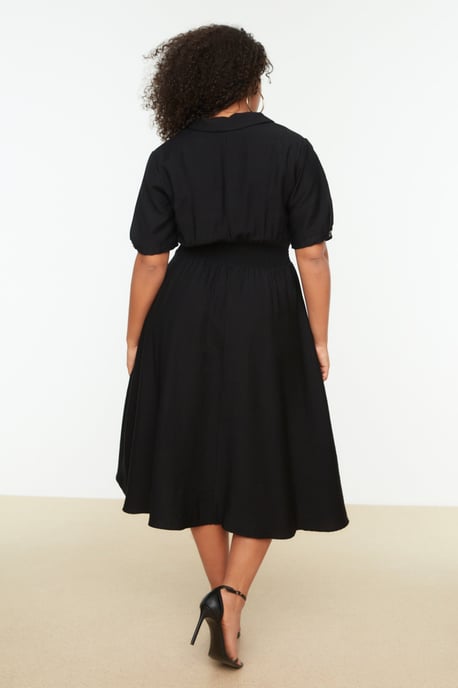 Trendyol Curve Dam Svart Enfärgad Midi Kort Casual A-linje Plus size Klänning - Image 3