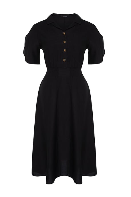 Trendyol Curve Dam Svart Enfärgad Midi Kort Casual A-linje Plus size Klänning - Image 4