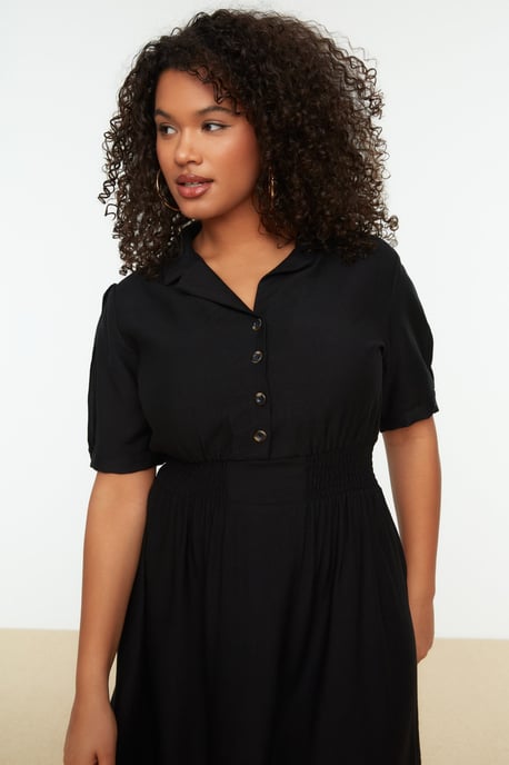 Trendyol Curve Dam Svart Enfärgad Midi Kort Casual A-linje Plus size Klänning - Image 6