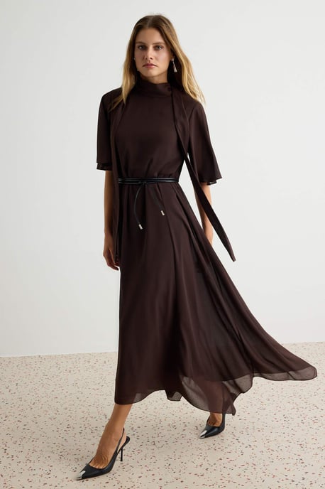 TRENDYOLMİLLA Dames Bruin Abstract Midi Kort A-lijn Jurken - Image 1