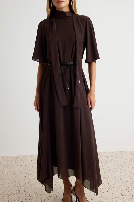 TRENDYOLMİLLA Dames Bruin Abstract Midi Kort A-lijn Jurken - Image 2