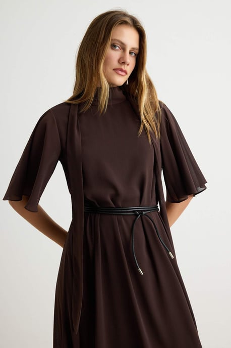 TRENDYOLMİLLA Dames Bruin Abstract Midi Kort A-lijn Jurken - Image 4