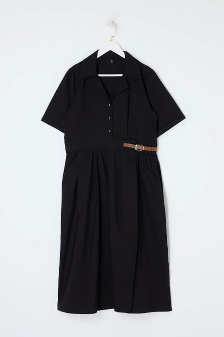 Trendyol Curve Dam Svart Enfärgad Midi Kort Casual Rak Plus size Klänning - Image 1