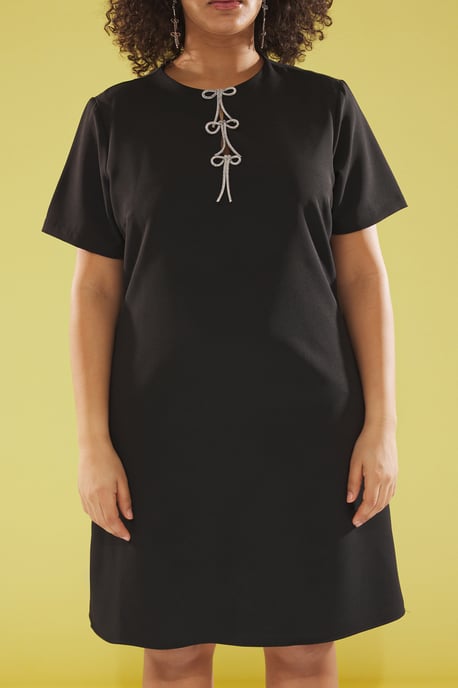 Trendyol Curve Dam Svart Enfärgad Midi Kort Elegant/Kväll Rak Plus size Klänning - Image 2