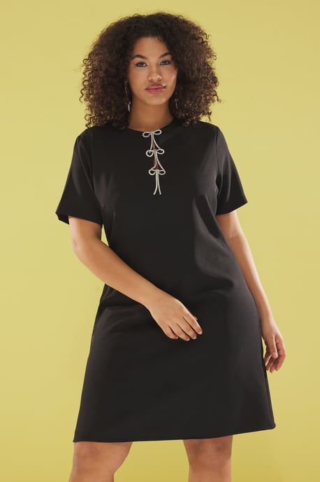 Trendyol Curve Dam Svart Enfärgad Midi Kort Elegant/Kväll Rak Plus size Klänning - Image 5