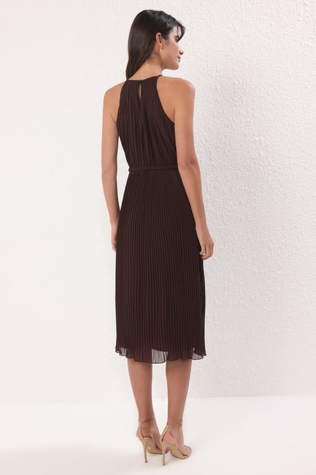 TRENDYOLMİLLA Women's Brown Plain Midi Sleeveless Evening / Daily Shift Dresses - Image 3