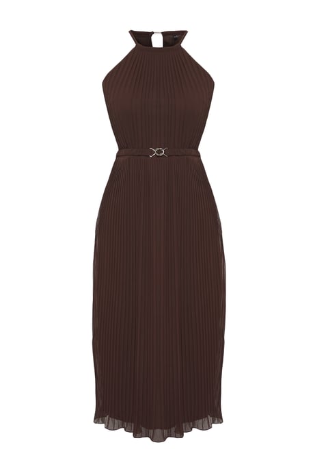 TRENDYOLMİLLA Women's Brown Plain Midi Sleeveless Evening / Daily Shift Dresses - Image 4