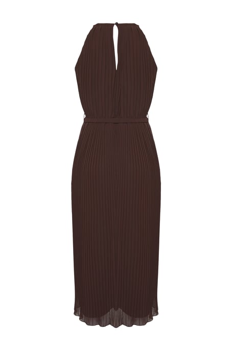 TRENDYOLMİLLA Women's Brown Plain Midi Sleeveless Evening / Daily Shift Dresses - Image 5