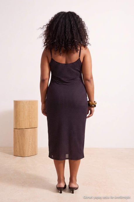 Trendyol Curve Dam Brun Rutig Midi Ärmlös Casual A-linje Plus size Klänning - Image 3