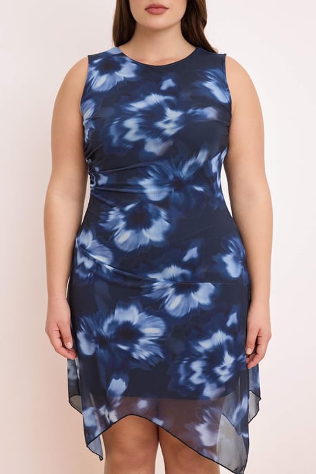 Trendyol Curve Dam Blå Blommig Midi Ärmlös Casual A-linje Plus size Klänning - Image 2