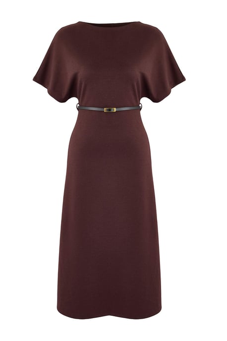 TRENDYOLMİLLA Dames Bruin Effen Midi Kort Zakelijk A-lijn Jurken - Image 4