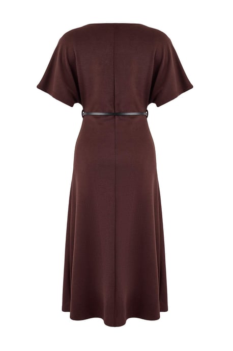TRENDYOLMİLLA Dames Bruin Effen Midi Kort Zakelijk A-lijn Jurken - Image 5