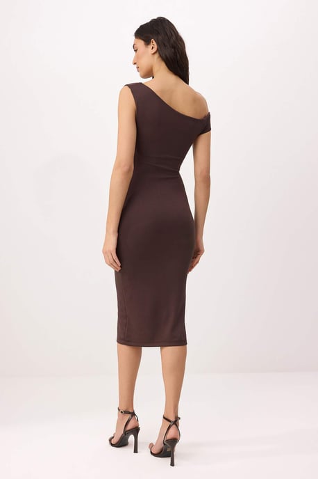 TRENDYOLMİLLA Women's Brown Plain Midi Short Bodycon Dresses - Image 3