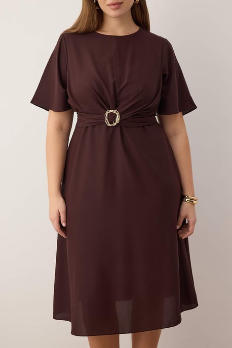 Trendyol Curve Dam Brun Enfärgad Midi Kort Kväll / Vardag A-linje Plus size Klänning - Image 2