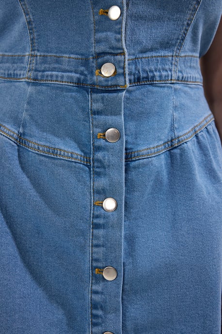Trendyol Curve Dam Blå Enfärgad Midi Ärmlös Casual A-linje Plus size Klänning - Image 2