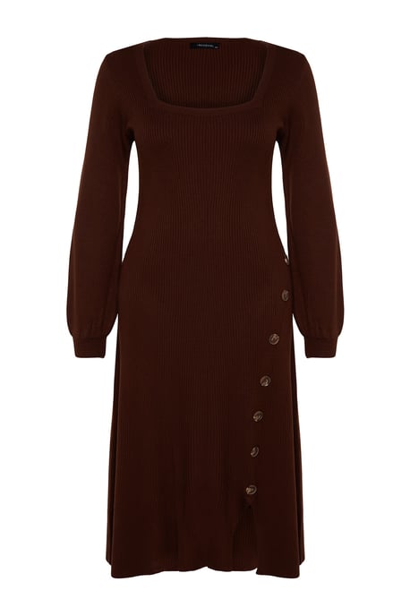 Trendyol Curve Dam Brun Enfärgad Midi Lång Casual Bodycon Plus size Klänning - Image 5