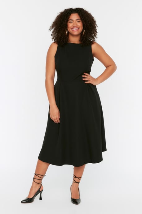 Trendyol Curve Dam Svart Enfärgad Midi Ärmlös Kväll / Vardag A-linje Plus size Klänning - Image 2
