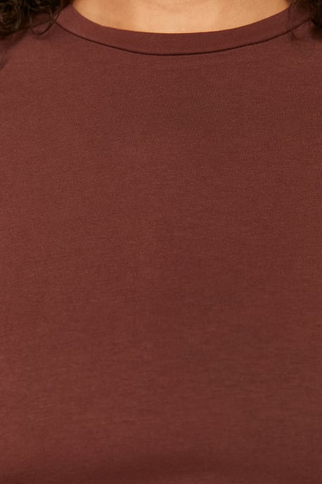 Trendyol Curve Dames Bruin Effen Midi Kort Casual A-lijn Grote maten Jurk - Image 3