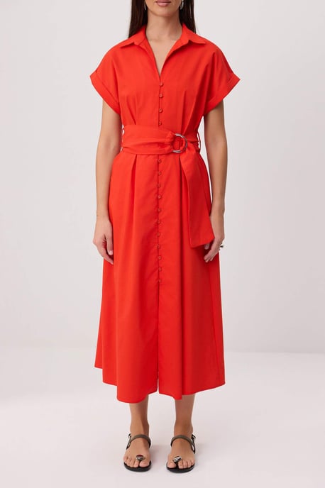 TRENDYOLMİLLA Women's Red Plain Midi Short A-line Dresses - Image 2