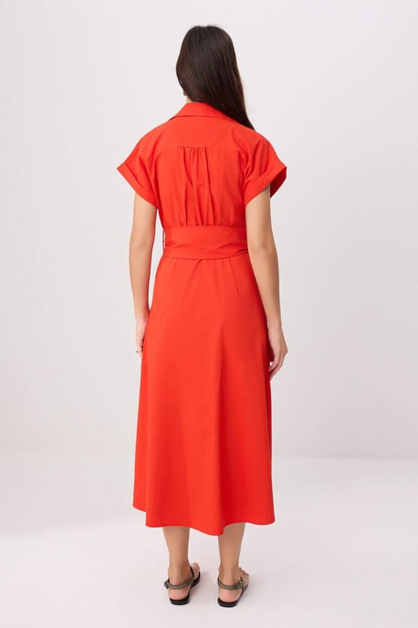 TRENDYOLMİLLA Women's Red Plain Midi Short A-line Dresses - Image 3