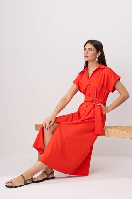 TRENDYOLMİLLA Women's Red Plain Midi Short A-line Dresses - Image 4