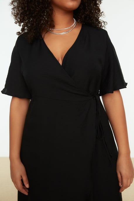 Trendyol Curve Dam Svart Enfärgad Midi Kort Casual A-linje Plus size Klänning - Image 2