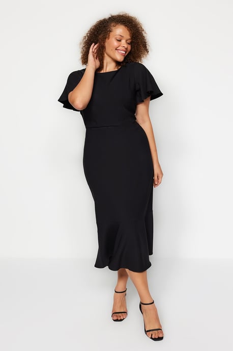Trendyol Curve Dam Svart Enfärgad Midi Kort Kväll / Vardag Bodycon Plus size Klänning - Image 2