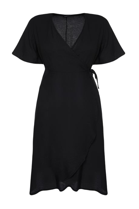 Trendyol Curve Dam Svart Enfärgad Midi Kort Casual A-linje Plus size Klänning - Image 5