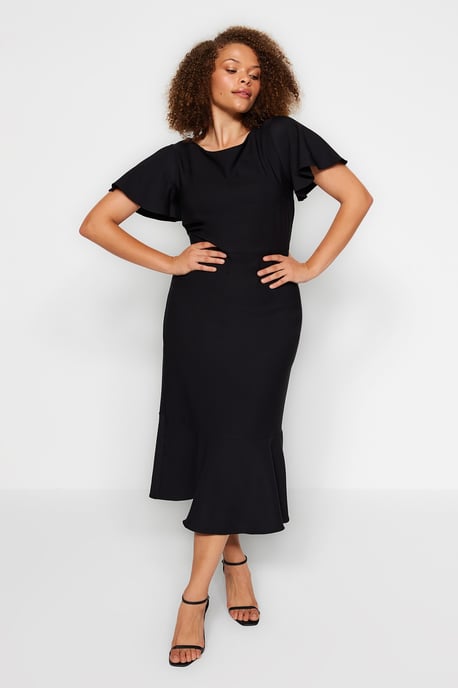 Trendyol Curve Dam Svart Enfärgad Midi Kort Kväll / Vardag Bodycon Plus size Klänning - Image 3