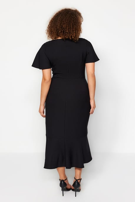 Trendyol Curve Dam Svart Enfärgad Midi Kort Kväll / Vardag Bodycon Plus size Klänning - Image 5