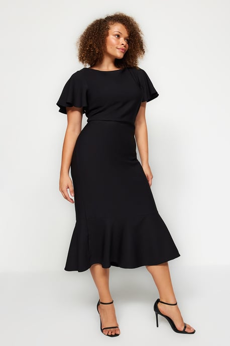 Trendyol Curve Dam Svart Enfärgad Midi Kort Kväll / Vardag Bodycon Plus size Klänning - Image 6