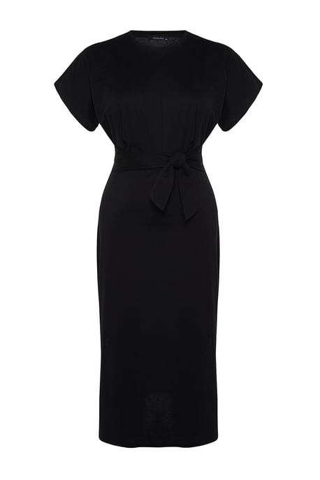 Trendyol Curve Dam Svart Enfärgad Midi Kort Casual Rak Plus size Klänning - Image 5