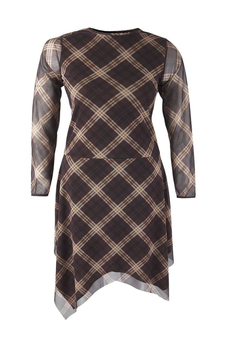 Trendyol Curve Dam Brun Blommig Midi Lång Casual Asymmetrisk Plus size Klänning - Image 5