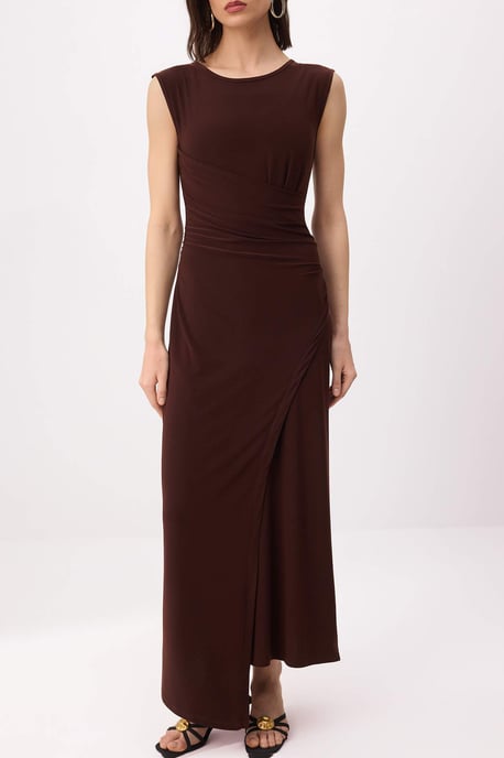 TRENDYOLMİLLA Women's Brown Plain Midi Sleeveless Business A-line Dresses - Image 3