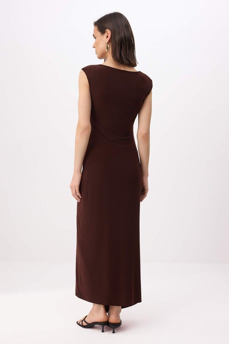 TRENDYOLMİLLA Women's Brown Plain Midi Sleeveless Business A-line Dresses - Image 4