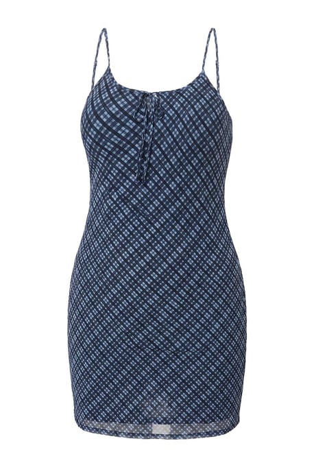 Trendyol Curve Dam Blå Rutig Midi Ärmlös Casual A-linje Plus size Klänning - Image 5