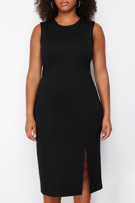 Trendyol Curve Dam Svart Enfärgad Midi Ärmlös Casual Bodycon Plus size Klänning - Image 3