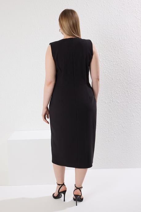 Trendyol Curve Dam Svart Enfärgad Midi Ärmlös Business Kavaj Klänning Plus size Klänning - Image 4