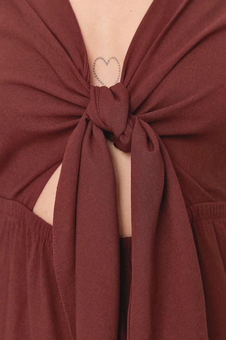 Trendyol Curve Dam Brun Enfärgad Midi Trekvartsärm Casual A-linje Plus size Klänning - Image 3