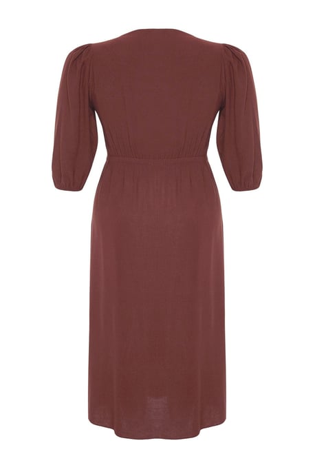 Trendyol Curve Dam Brun Enfärgad Midi Trekvartsärm Casual A-linje Plus size Klänning - Image 5