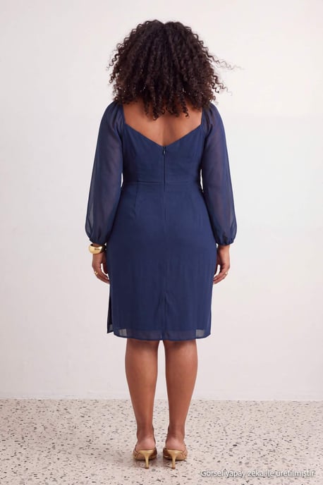 Trendyol Curve Dam Blå Enfärgad Midi Lång Elegant/Kväll Bodycon Plus size Klänning - Image 3