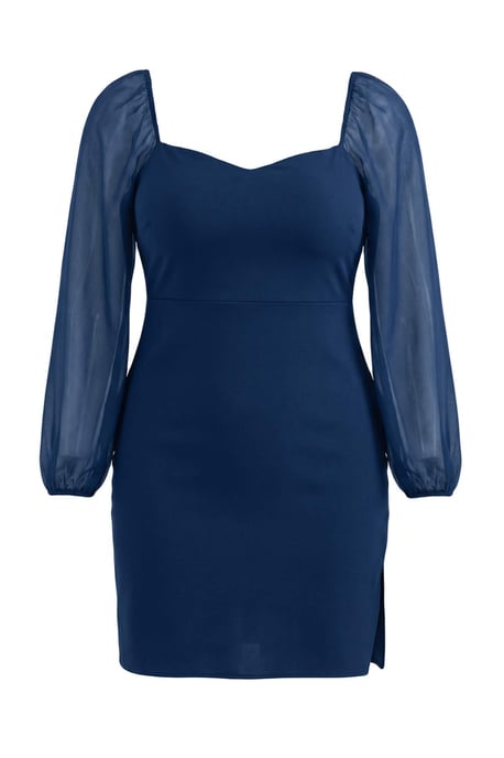 Trendyol Curve Dam Blå Enfärgad Midi Lång Elegant/Kväll Bodycon Plus size Klänning - Image 4