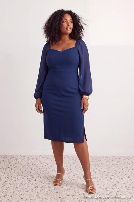Trendyol Curve Dam Blå Enfärgad Midi Lång Elegant/Kväll Bodycon Plus size Klänning - Image 6